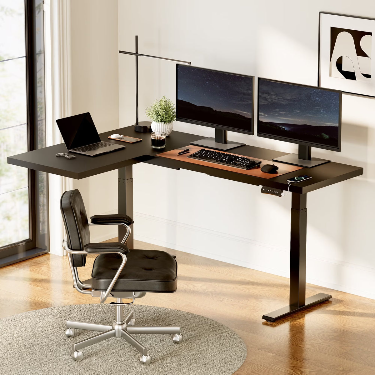 FLEXISPOT  71"x48" L Shaped Height Adjustable Standing Desk Dual Motor Corner Desk White Computer Desk with Splice Board