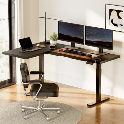 FLEXISPOT  71"x48" L Shaped Height Adjustable Standing Desk Dual Motor Corner Desk White Computer Desk with Splice Board