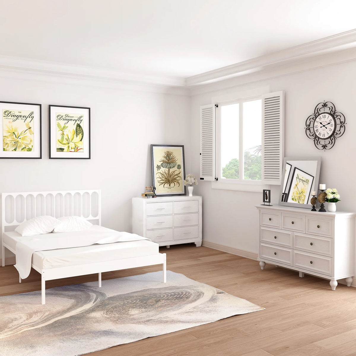 Homhougo White Dresser for Bedroom 6 Drawer, Wood Organizer Storage Cabinet with Gray Strip Drawer Door, Chest of Drawers for Closet, Living Room, Hallway, Nursery, Kids Bedroom