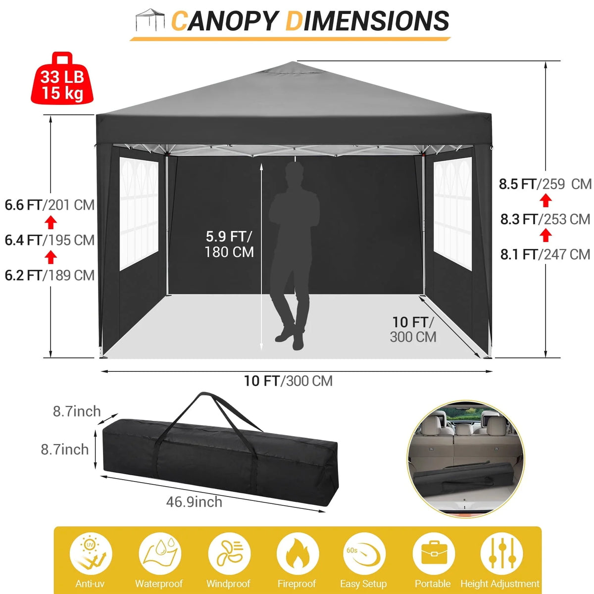 SANOPY 10'x10' Outdoor Canopy Tent Waterproof Pop Up Backyard Canopy Portable Party Commercial Instant Canopy Shelter Tent Gazebo with 4 Removable Sidewalls & Carrying Bag for Wedding Picnics Camping