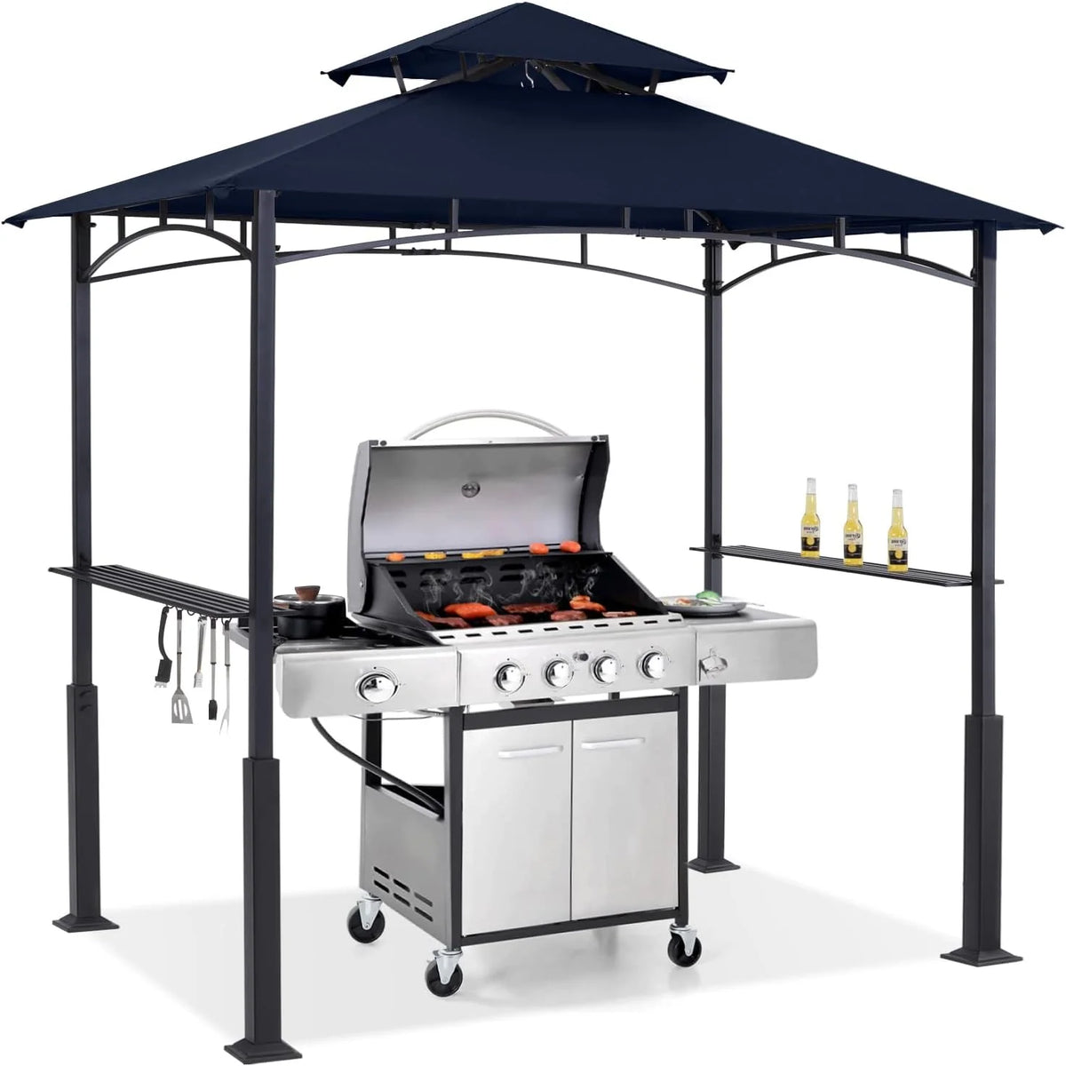 ABCCANOPY 8'x 5' Grill Gazebo Shelter, Double Tier Outdoor BBQ Gazebo Canopy with LED Light(Brown)