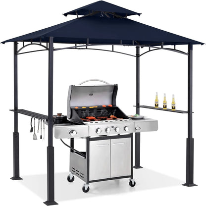 ABCCANOPY 8'x 5' Grill Gazebo Shelter, Double Tier Outdoor BBQ Gazebo Canopy with LED Light(Brown)