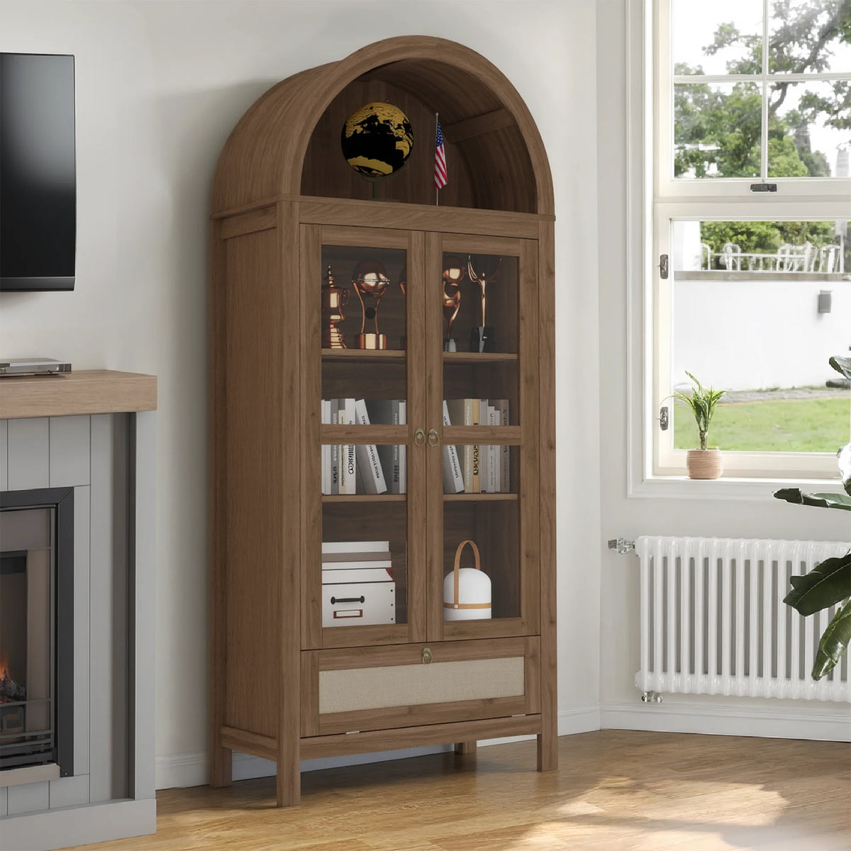 LAZZO 73-Inch Tall Arched Kitchen Pantry Storage Cabinet, 2 Doors, Brown