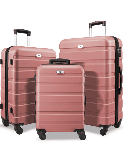 3 Piece Luggage Sets Hard Shell Suitcase Set with Spinner Wheels for Travel Trips Business 20" 24" 28", Rose Gold