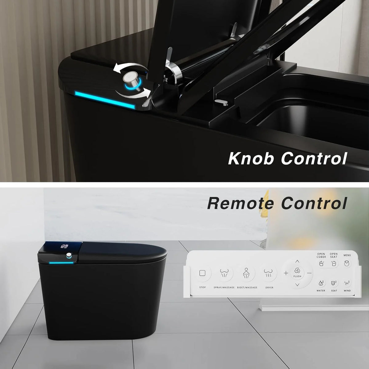 LALAHOO Smart Toilet with Bidet Built in, Auto Open & Close, Elongated Heated seat, Foot Sensor Flush, LED Display, Warm Water Wash, Dryer, Night Light, Black