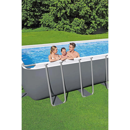 Bestway Power Steel Rectangular Metal Frame Above Ground Pool Set, Grey