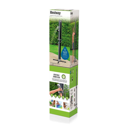 Bestway SolarFlow Outdoor Shower 2gal/8L: Oversized Shower Head and Stand, Easy Installation, & Adjustable Water Flow. Experience the ultimate convenience.