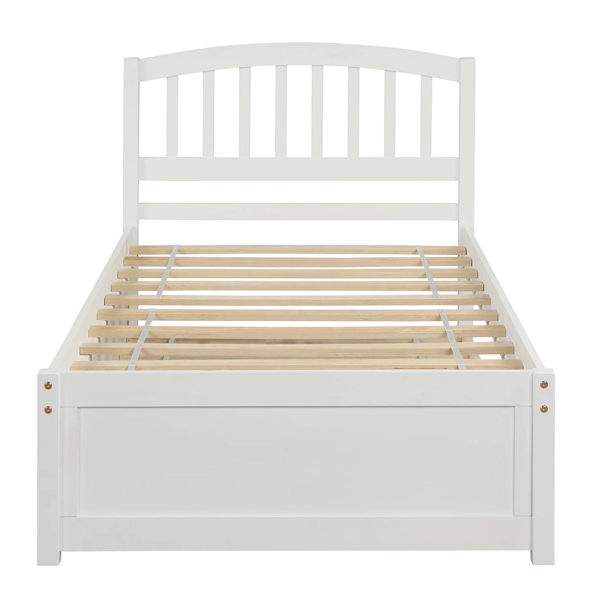 Aukfa Twin Platform Bed with Trundle - Trundle Bed with Headboard for Kids Teens - White