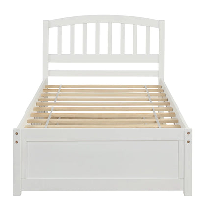 Aukfa Twin Platform Bed with Trundle - Trundle Bed with Headboard for Kids Teens - White