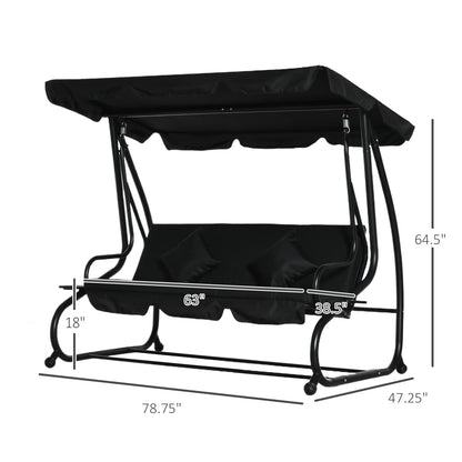 Outsunny 3-Seat Steel Outdoor Canopy Porch Swing with Cushions and Pillows, Light Brown