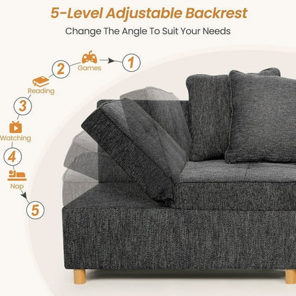SEJOV 4-in-1 Convertible Sleeper Chair Bed, Linen Sofa Bed for Small Space, Futon Sofa with 2 Throw Pillows for Living Room, Single Recliner with 5 Adjustable Backrest for Bedroom Apartment, Brown