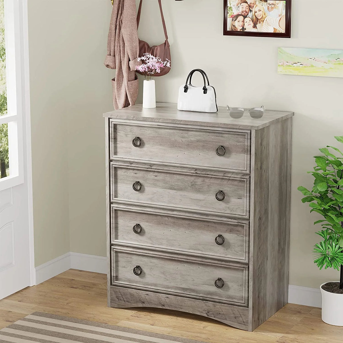 LGHM 4 Drawer Dresser, Modern Wood Chest Dresser for Bedroom Livingroom Gray