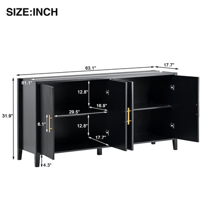 Black Accent Cabinet, Atumon Storage Cabinet Furniture, Modern Buffet Sideboard, Wooden Accent Cabinet with 3 Doors, Accent Storage Cabinet for Entryway Hallway Living Room, 48"L x 17.7"W x 31.9"H