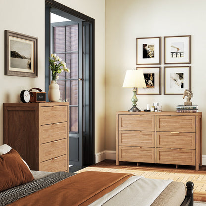 ARKANTOS Wooden 6 Drawer Double Dressers, Wide Chests of Drawers for Bedroom, Natural Oak