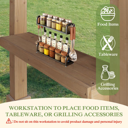 VEIKOUS 8' x 5' Outdoor Hardtop Gazebo, BBQ Grill Gazebo w/ Workstation Shelves for Lawn, Garden, Deck