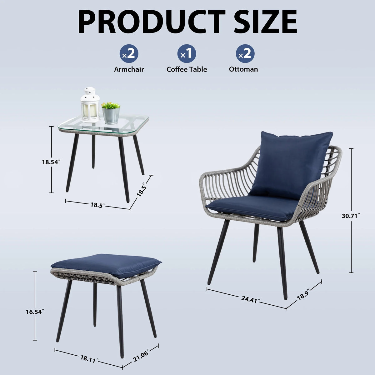 Ainfox 3-Piece Steel Outdoor Bistro Sets with Metal Chairs and Glass Top Table, Beige