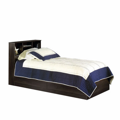 Your Zone Easy to Assemble Storage Bed with Bookcase Headboard, Twin, Natural Teak Finish