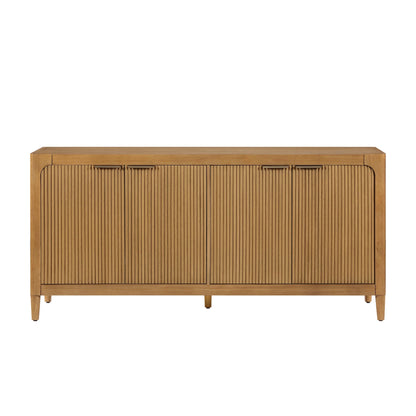 My Texas House Linden Fluted Buffet Cabinet Sideboard with Adjustable Shelves, Warm Brown