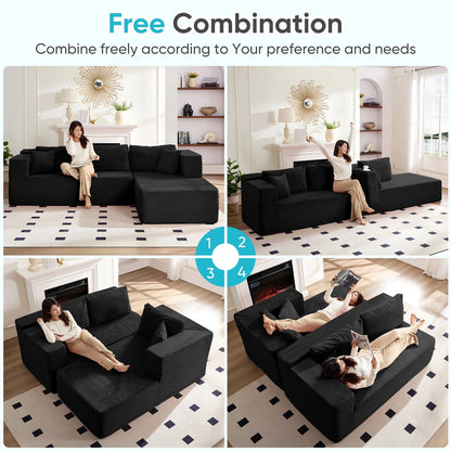 ZAFLY 106" Cloud Sectional Couch with Chaise, No Assembly Required L Shaped Sleeper Sofa, Oversized Deep Seat Modular Couches and Sofas for Living Room - Right, Black
