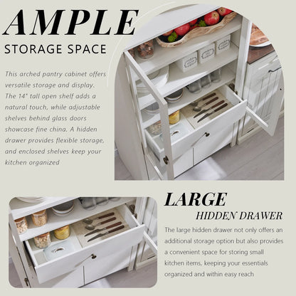 SinCiDo Arched Kitchen Pantry Storage Cabinet, 71-Inch Tall Wood Adjustable Shelves, 2 Doors, 2 Drawers