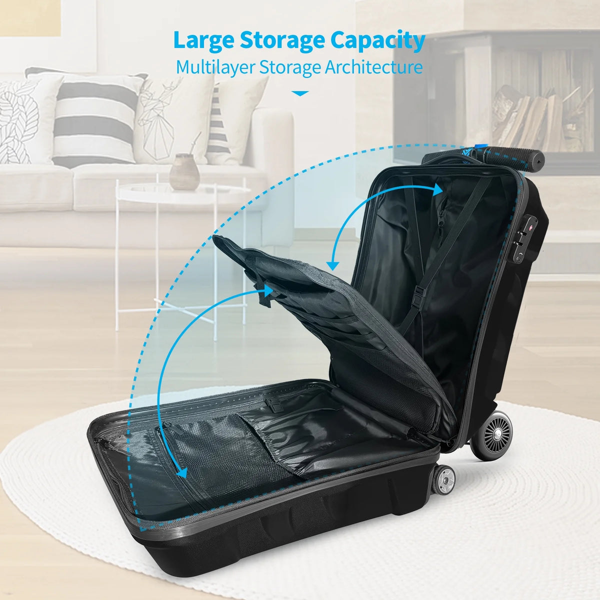TABU Scooter Luggage for Kids & Adults, Carry on Luggage with Wheels for Kids Ages 6-15,Blue