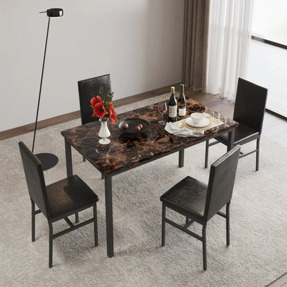 uhomepro 5-Piece Dining Room Table Set for 4 Person, Elegant Dining Table Set, Home Kitchen Table with 4 PU Leather Chairs and Metal Dining Room Modern Furniture
