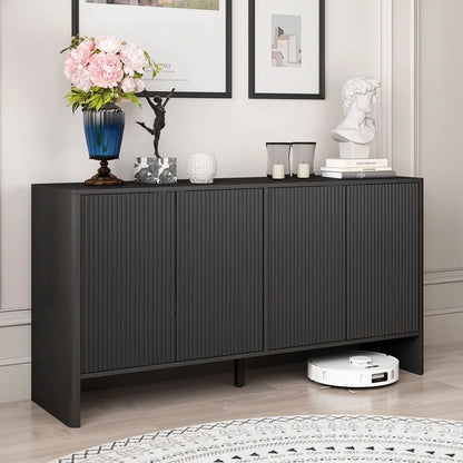 Wirrytor Sideboard Storage Cabinet with Doors and Shelves, Buffet Cabinet with Storage, Credenza Storage Cabinet for Kitchen, Wooden Fluted Cabinet, Under TV Cabinet with Storage - Black