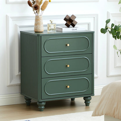 YOCWO 3 Drawer Nightstand, Classic Chest of Drawers with Arc Edge, Walnut