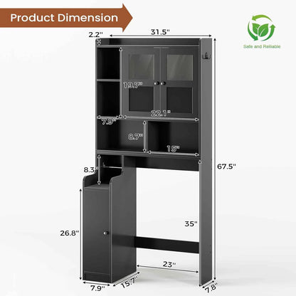Over The Toilet Storage Cabinet with 3 Doors, Farmhouse Space Saver for Bathroom Organizer with Paper Holder, 10 Shelves and Hooks, 7-Tier Over Washing Machine Cabinet for Laundry, Bathroom, Natural