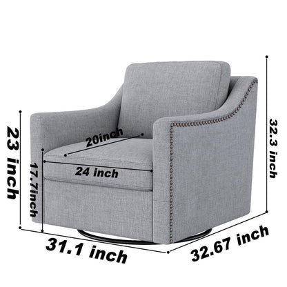 Swivel Accent Chair Armchair, 360�� Swivel Chair in Cotton Linen, Living Room Chairs with Wide Cusion and Curved Armrest, Comfy Barrel Sofa Reading Chairs for Bedroom, Small Spaces, Office, Grey