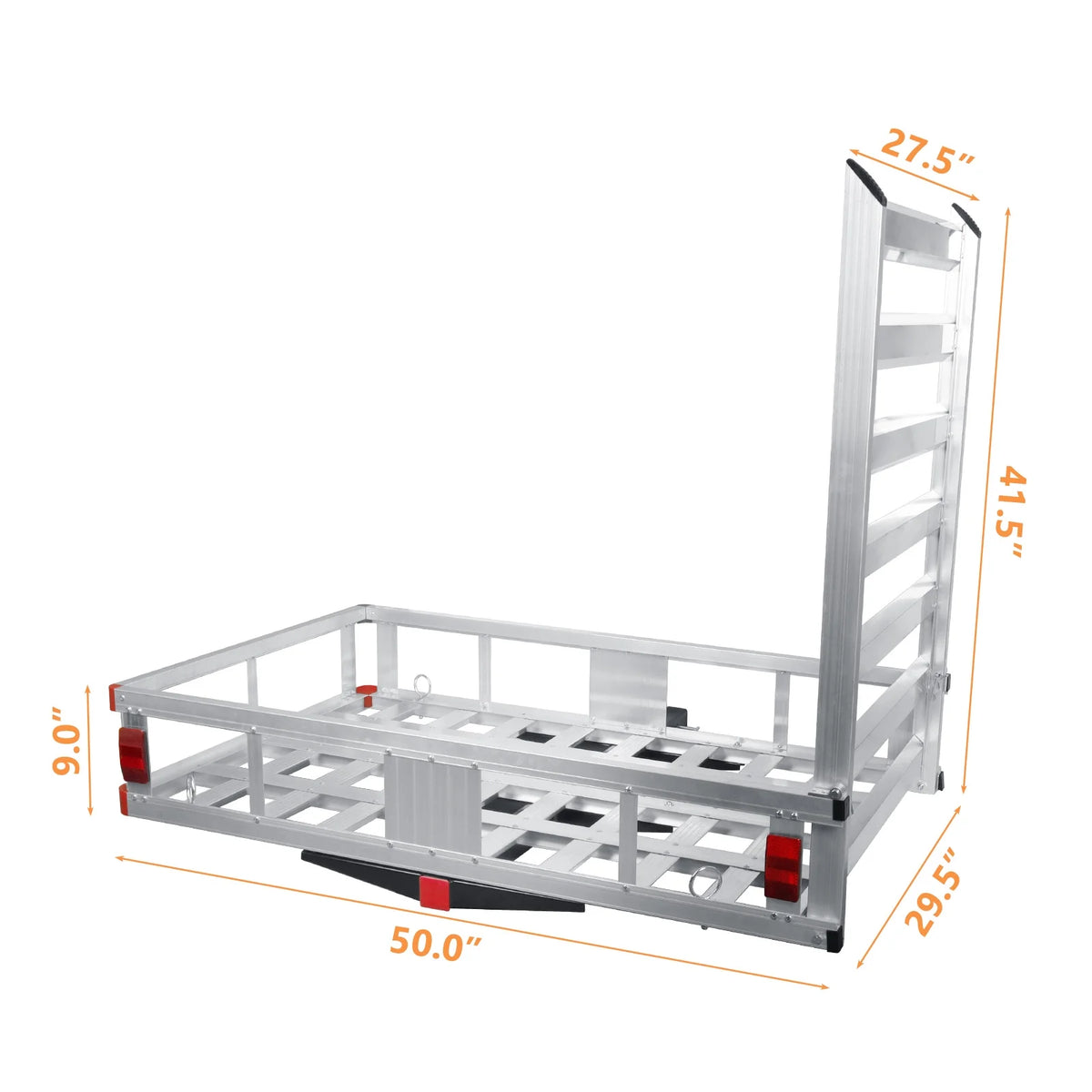 Aluminum Hitch Lift Ramp, 50" Extra Wide Platform, Braced Side Rails, Hitch Mount Loading Ramp, Cargo Carrier with Ramp, Snowmobile Hauler, Farm Equipment