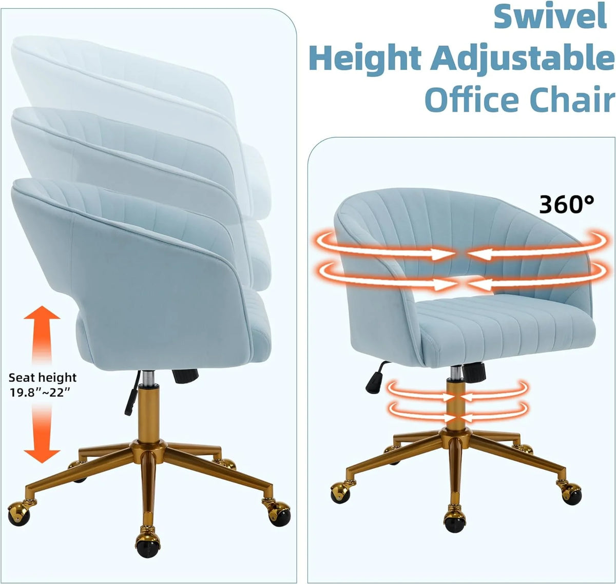 Westice Home Office Desk Chairs, Velvet Task Chair, Height Adjustable Swivel Vanity Chair with Golden Base for Vanity Study, Living Room Computer Room, Beige