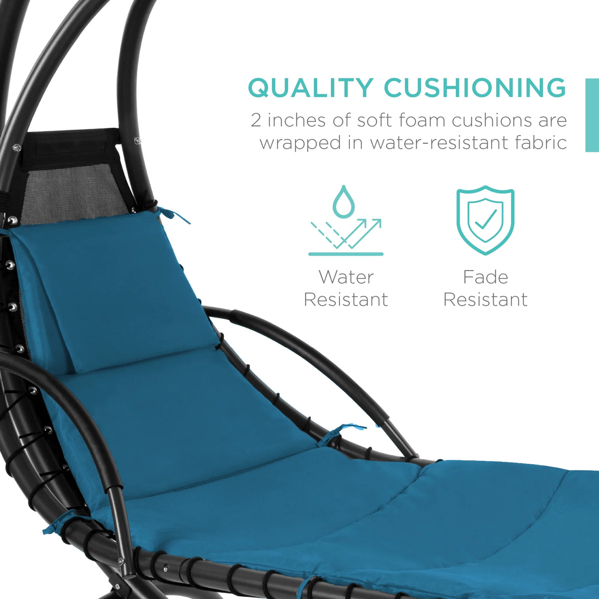 Best Choice Products Hanging Curved Chaise Lounge Chair Swing for Backyard, Patio w/ Pillow, Shade, Stand - Teal