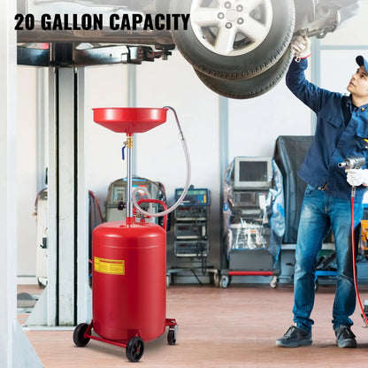 VEVOR Waste Oil Drain Tank 20 Gallons Portable Air Operated Drainer, Container, Fluid Fuel Transfer Drainage, Adjustable Funnel Height, with Wheel