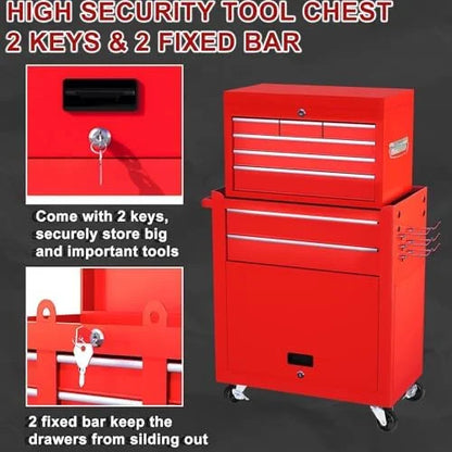 8-Drawer Rolling Tool Chest with Detachable Top Tool Box, Lockable Metal Tool Cabinet, and Liner, Heavy-Duty Storage Organizer with Wheels and 6 Hooks for Garage, Workshop, Green