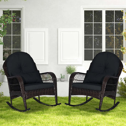 Costway Patio Wicker Rocking Chair W/Seat Back Cushions & Lumbar Pillow Porch Off White