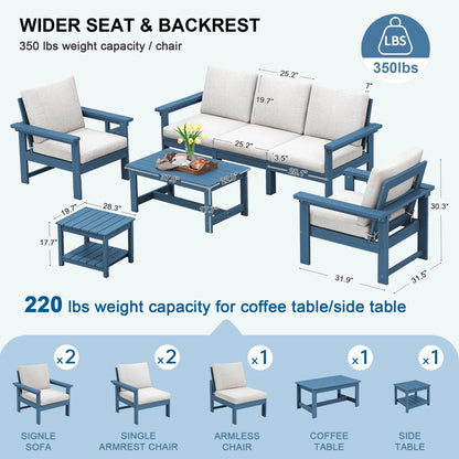 SERWALL Outdoor Patio Furniture Set, 7-Piece HDPE Outdoor Sofa Set Patio Conversation Set, Black Frame with Beige Cushions