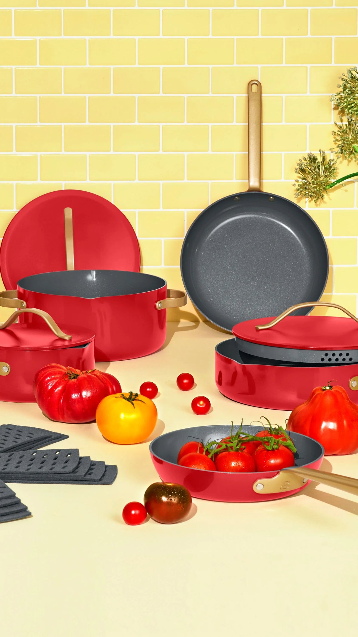 Beautiful 12pc Ceramic Non-Stick Cookware Set with Strainer Lids, White Icing by Drew Barrymore