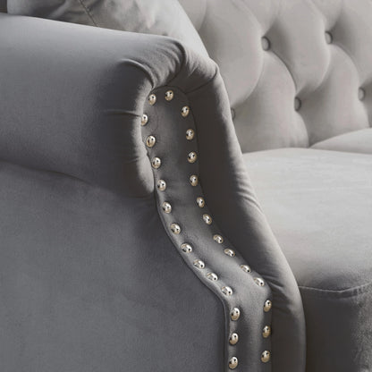 Chesterfield Upholstered Velvet Sofa, 3 Seater Button Tufted Couch with Nailhead Arms for Living Room Bedroom Office Apartment