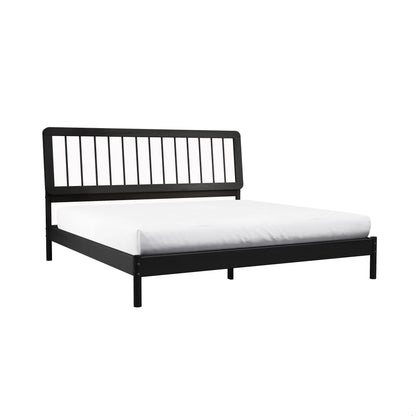 Walker Edison Mid-Century Modern Slatted Solid Wood Queen Bedframe, Natural Pine