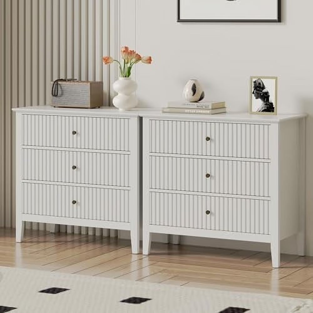 Heynemo Beige 6 Drawer Dresser, Fluted Modern Wood Chest