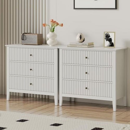 Heynemo Beige 6 Drawer Dresser, Fluted Modern Wood Chest