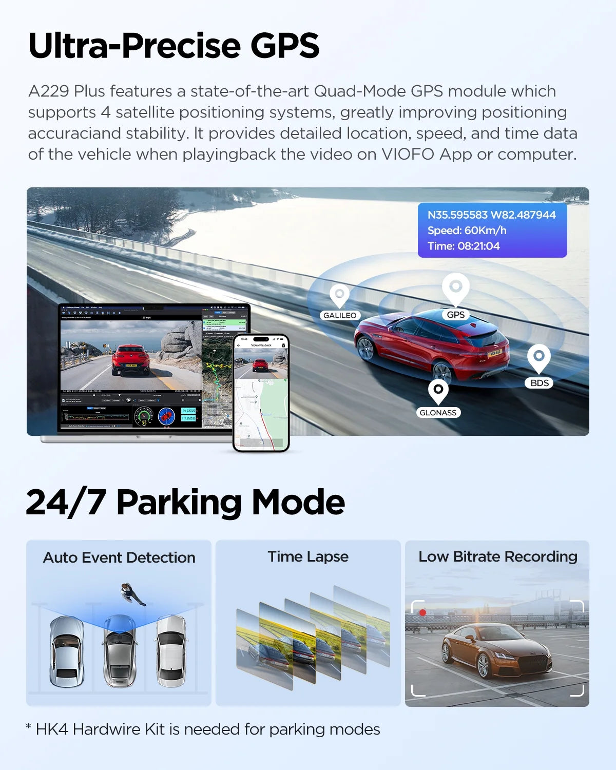 VIOFO A229 Plus Dash Cam with Dual STARVIS 2 Sensors, 2 Channel HDR, 1440P+1440P Front and Rear, Voice Control Car Dash Camera, 5GHz Wi-Fi, Ultra-Precise GPS, 24 Hours Parking Mode, Support 512GB Max