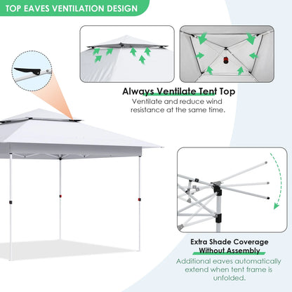 Pirecart 12' x 12' Pop-up Canopy Tent Waterproof Outdoor Gazebo Shelter with Wheeled Bag, Instand Canopy , White