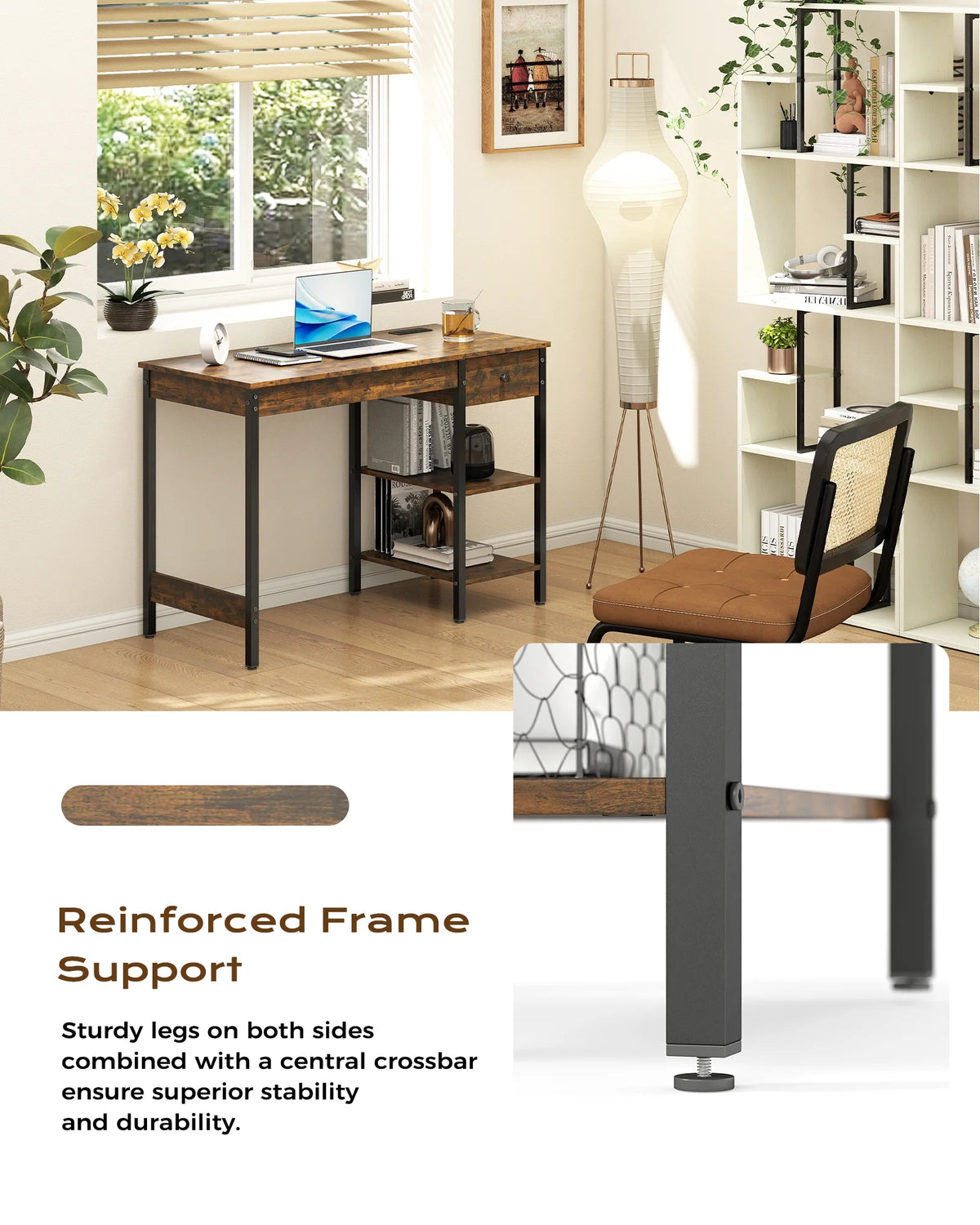 Manxile Fluted Computer Desk with USB Ports & Power Outlet, Modern White Study Table with Drawers