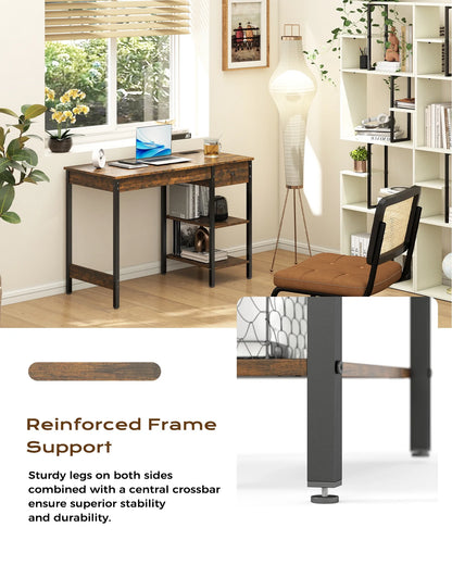 Manxile Fluted Computer Desk with USB Ports & Power Outlet, Modern White Study Table with Drawers