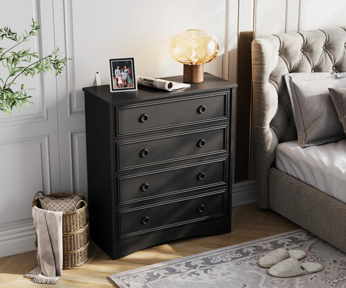 LGHM 4 Drawer Dresser, Modern Wood Chest Dresser for Bedroom Livingroom Gray