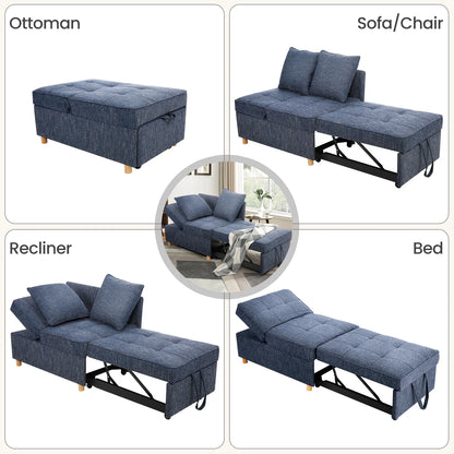 SEJOV 4-in-1 Convertible Sleeper Chair Bed, Linen Sofa Bed for Small Space, Futon Sofa with 2 Throw Pillows for Living Room, Single Recliner with 5 Adjustable Backrest for Bedroom Apartment, Brown