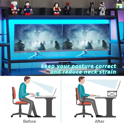 SEDETA 78.8'' Gaming Desk with Hutch and Storage Shelves,LED Lights Computer Desk Gamer Desk, Black