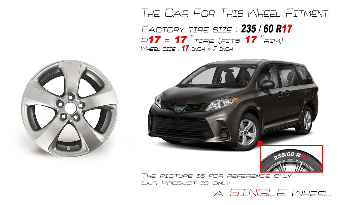 17" Single New 17x7 Alloy Wheel For TOYOTA SIENNA 2011-2020 SILVER OEM Design Replacement Rim